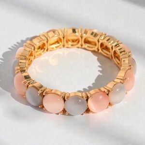 Gold Stretch Bracelet with Pink & Gray Cabochons